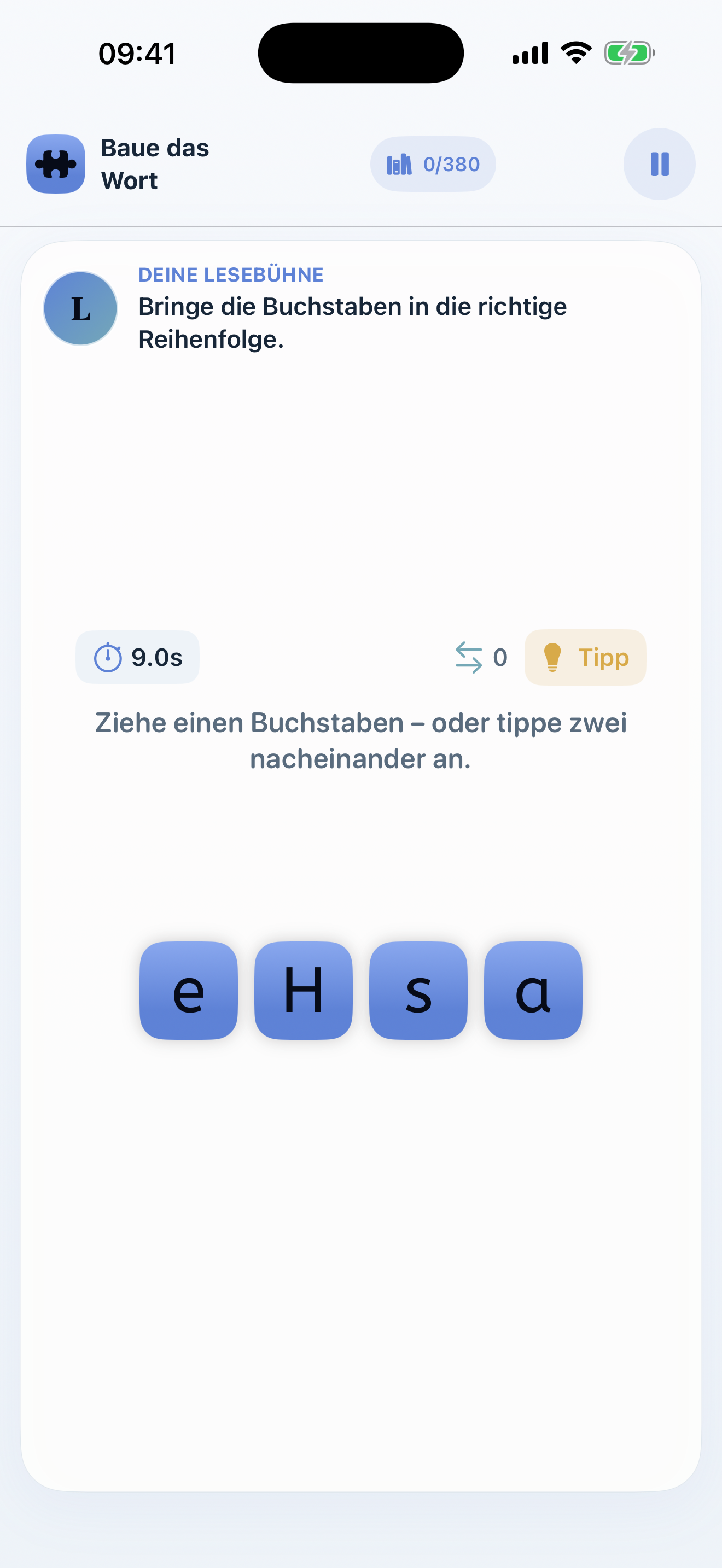 Letter puzzle in Better Reading with movable letter cards