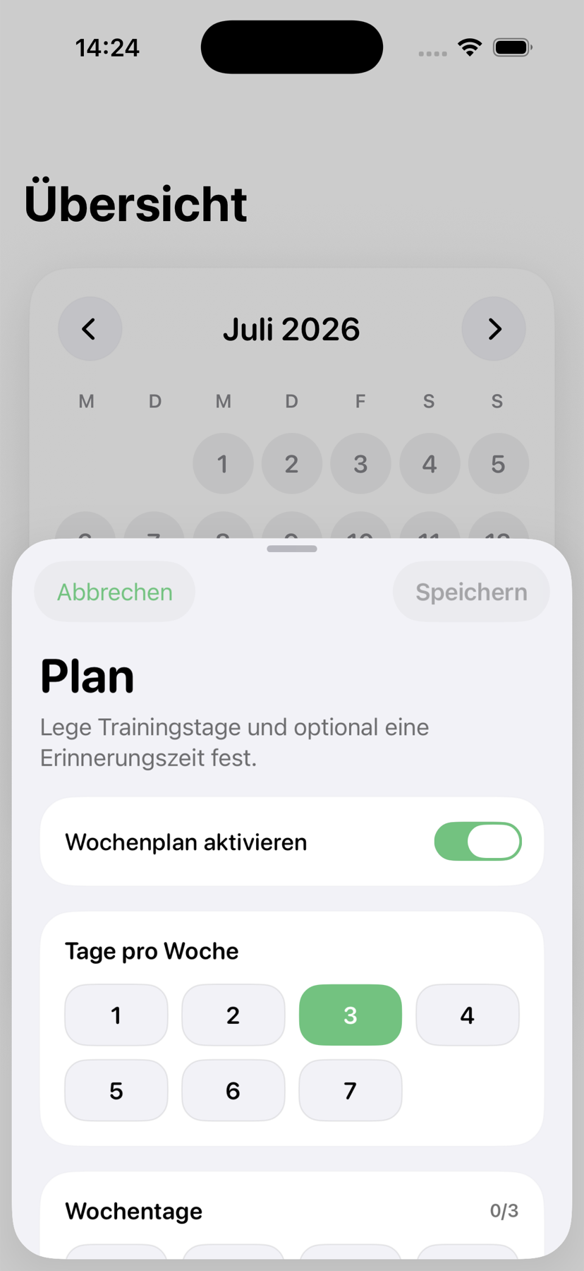 Persönlicher Wochenplan für regelmäßiges Beckenbodentraining